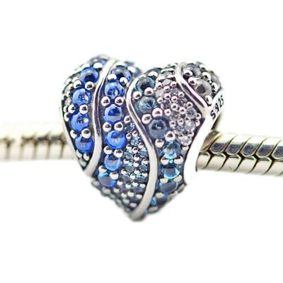 Fandola 925 Sterling Silber Aqua Blauer Kristall Herz Charm Perlen Passend für Original Armbänder Damen Schmuckherstellung Pulseras