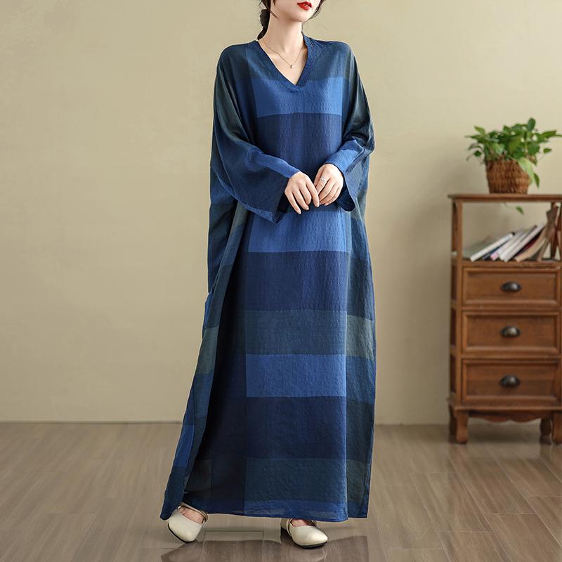 DIMANAF 2025 Women Plus Size Spring Long Dress Loose V-Neck Printing Vintage Casual Floral Oversize Long Sleeve 5030
