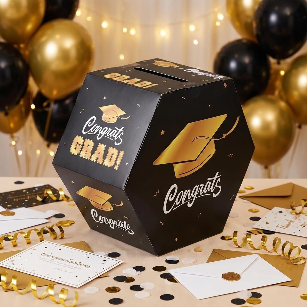 Hexagonal Graduation Card Box Voting Box with Top Opening for Events Parties and Celebrations Durable Cardboard Design