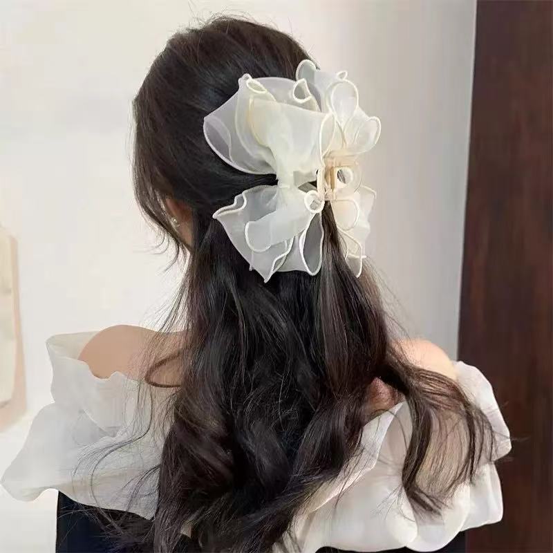 1pc Sweet Organza Reversible Bow Large Hair Claw Commuting Versatile Hair Accessory Suitable for Daily and Party Gatherings
