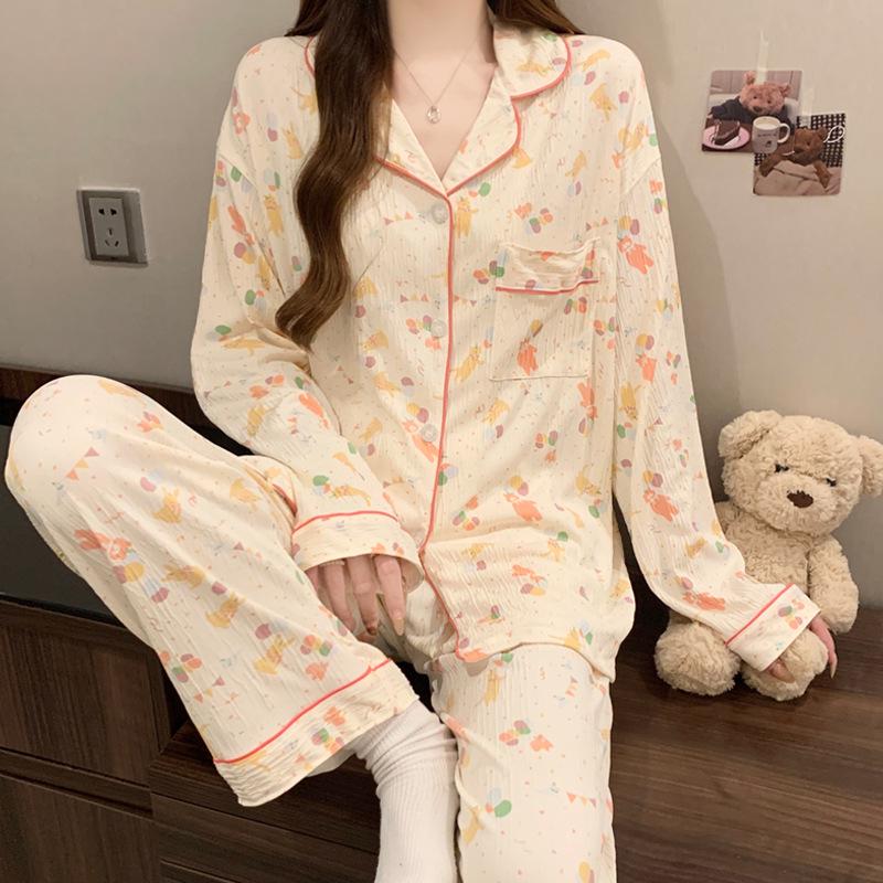 Mädchen Frühlings Revers Strickjacke Pyjama Set – Bequeme Hauskleidung