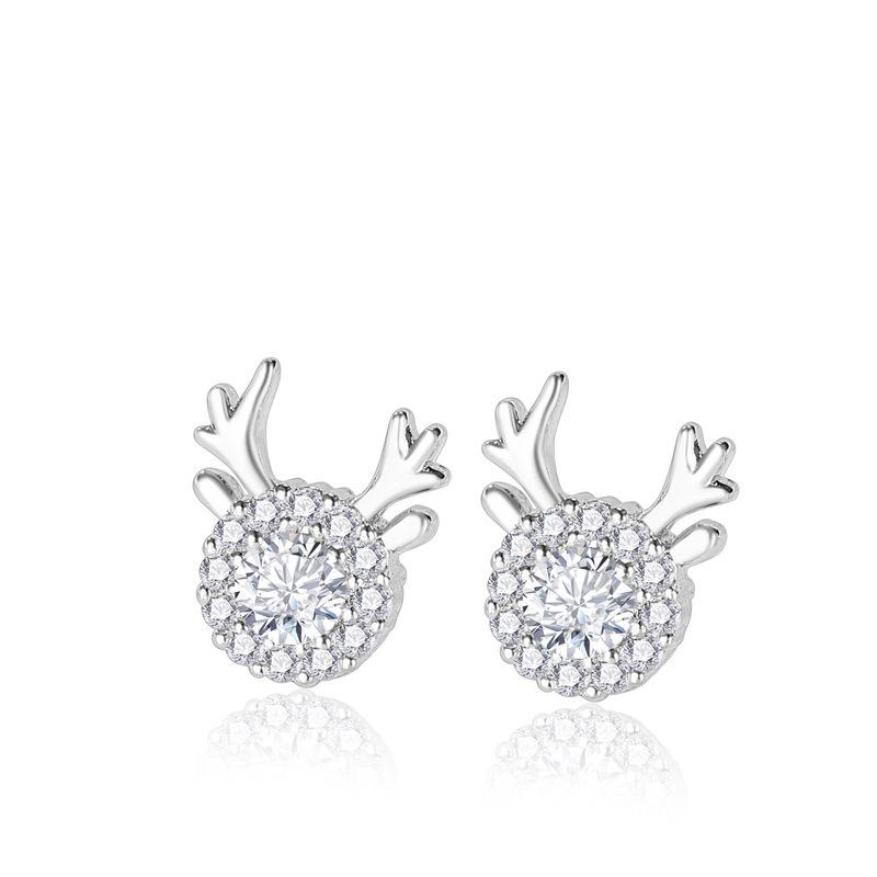 Minimalist Christmas Antler Stud Earrings For Women Small Delicate Fresh Temperament Versatile Cold Jewelry