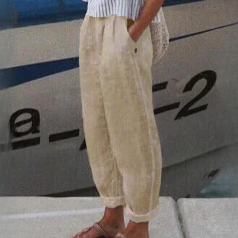 GMXIA Airy Commuter Cotton & Linen Straight Pocket Casual Pants
