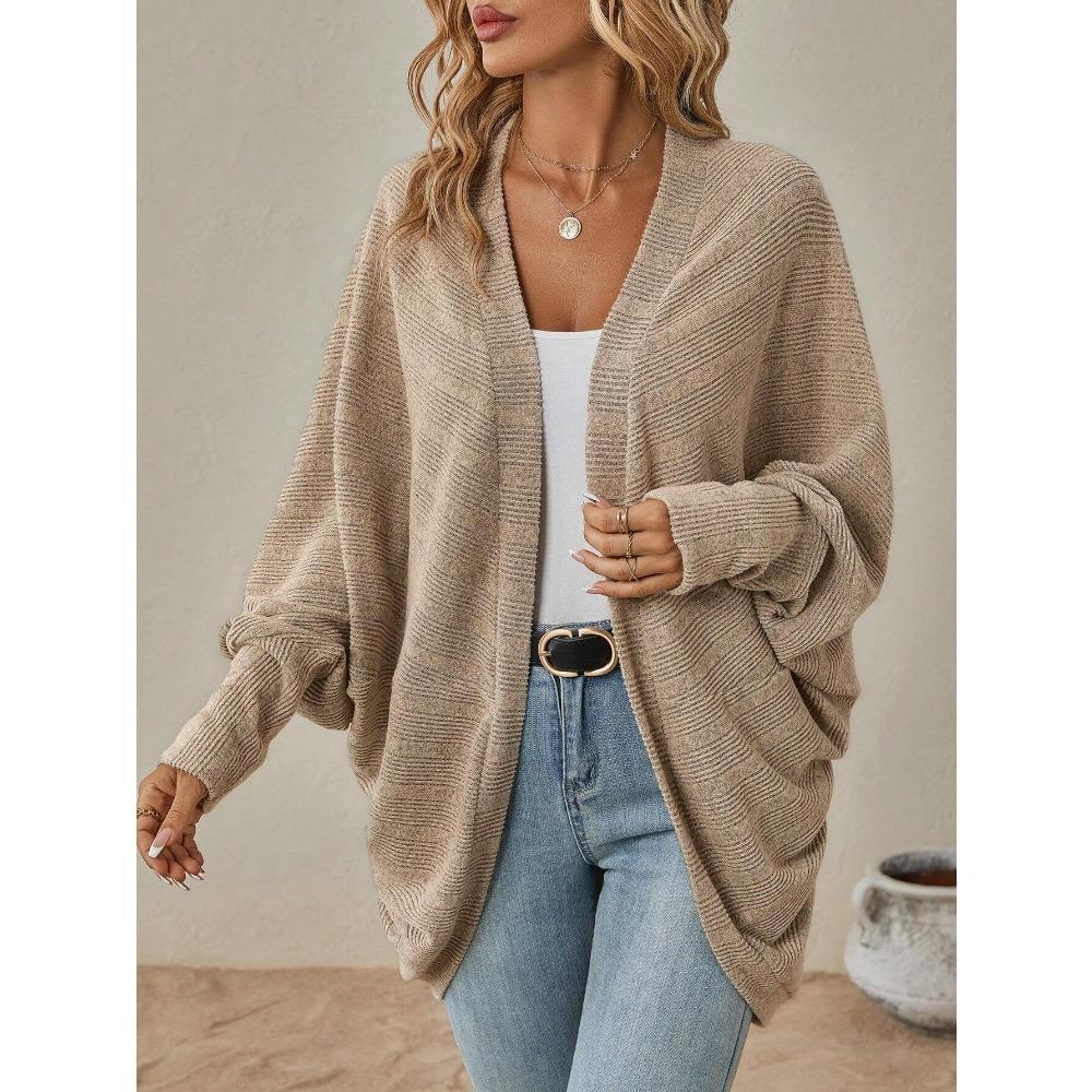 Women New Arrival Solid Medium Length Knit Cardigan, Autumn Winter Casual Open Front Knitted Sweater