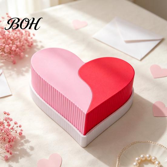 Creative Jewelry Display Case Heart Shape Storage Box, 3D Printed Detachable Dual Compartment Organizer, Decorative PLA Material Box Pink Red with Lid