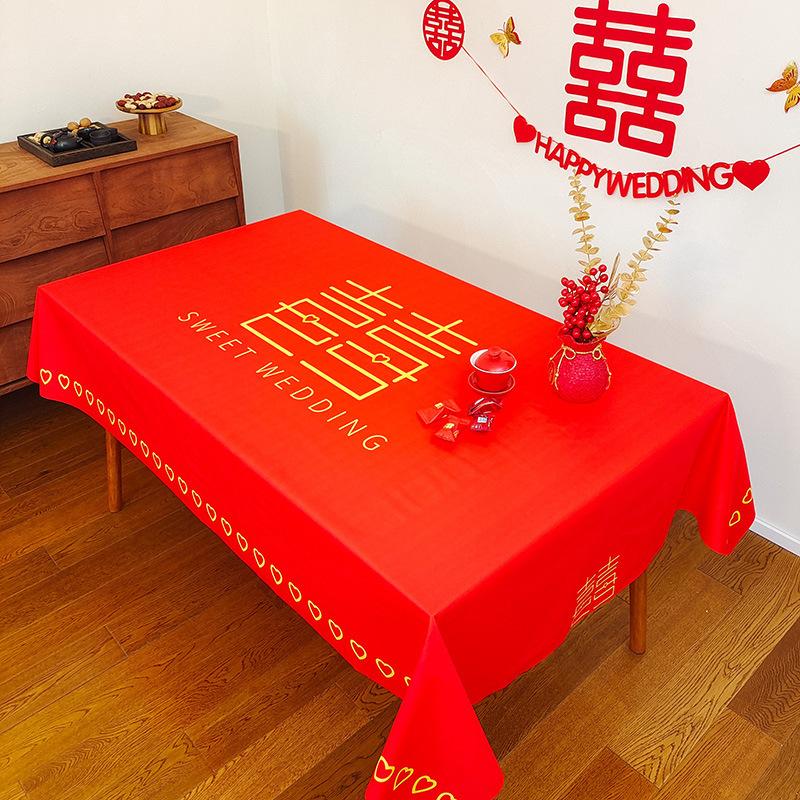 Wedding Tablecloth Red Festive Wedding Arrangement Decoration Engagement Banquet Table Coffee Table Dining Table Cloth Worship Hall Happy Tablecloth