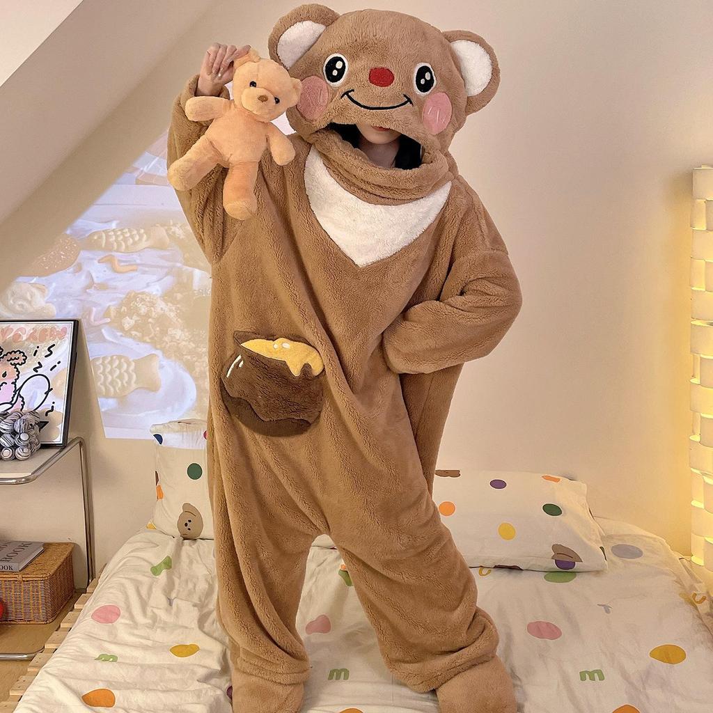 Damen Fleece-gefütterte Halloween-Pyjamas - Einteiler Cartoon-Kürbis-Design für Herbst/Winter Hauskleidung oder Outdoor-Bekleidung