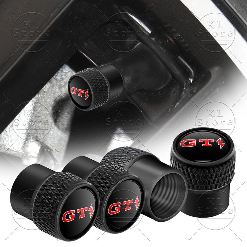 BSM1 Emblems 4pcs GT Lightning Emblem Car Wheel Tire Valve Caps Tyre Rim Stem Dust Covers For Volkswagen GTI Passat Jetta Golf 5 6 7 Ld2