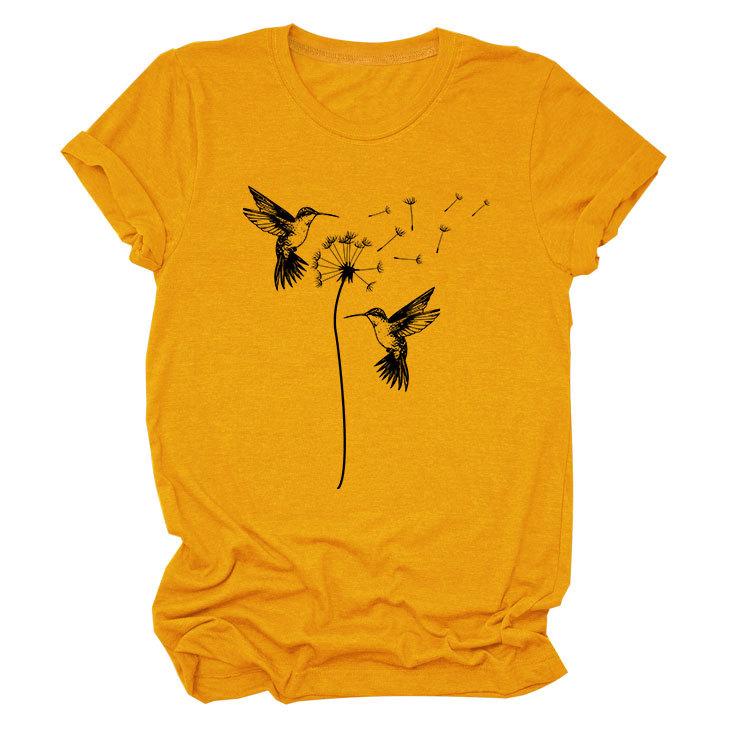 Sommer Rundhals Zwei Vogelmuster Druck Top Modische Lässige Kurzarm Damen T-Shirts