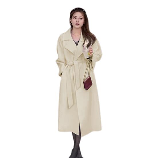 Women Winter Overcoat with Belt Turn-down Collar Pockets Pure Color Cardigan Mid Length Coat Thermal Long Sleeves Commuting Dating Winter Coat