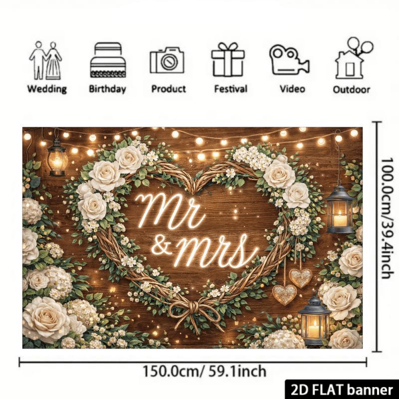 1Pcs Wedding Wooden Mr Mrs Sign Roses Candles Decoration Background Backdrop Decorations For Photo Studio Photo Booth Party