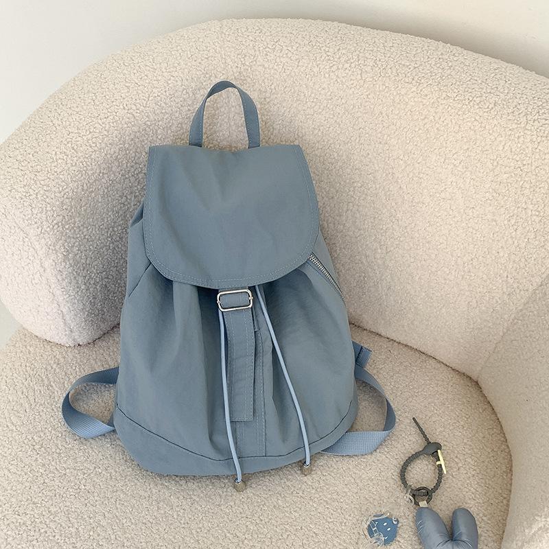 Processed Korean Nylon Backpack Women With Large Capacity High-end Feeling Ins Fashionable Simple All-matching Student синий