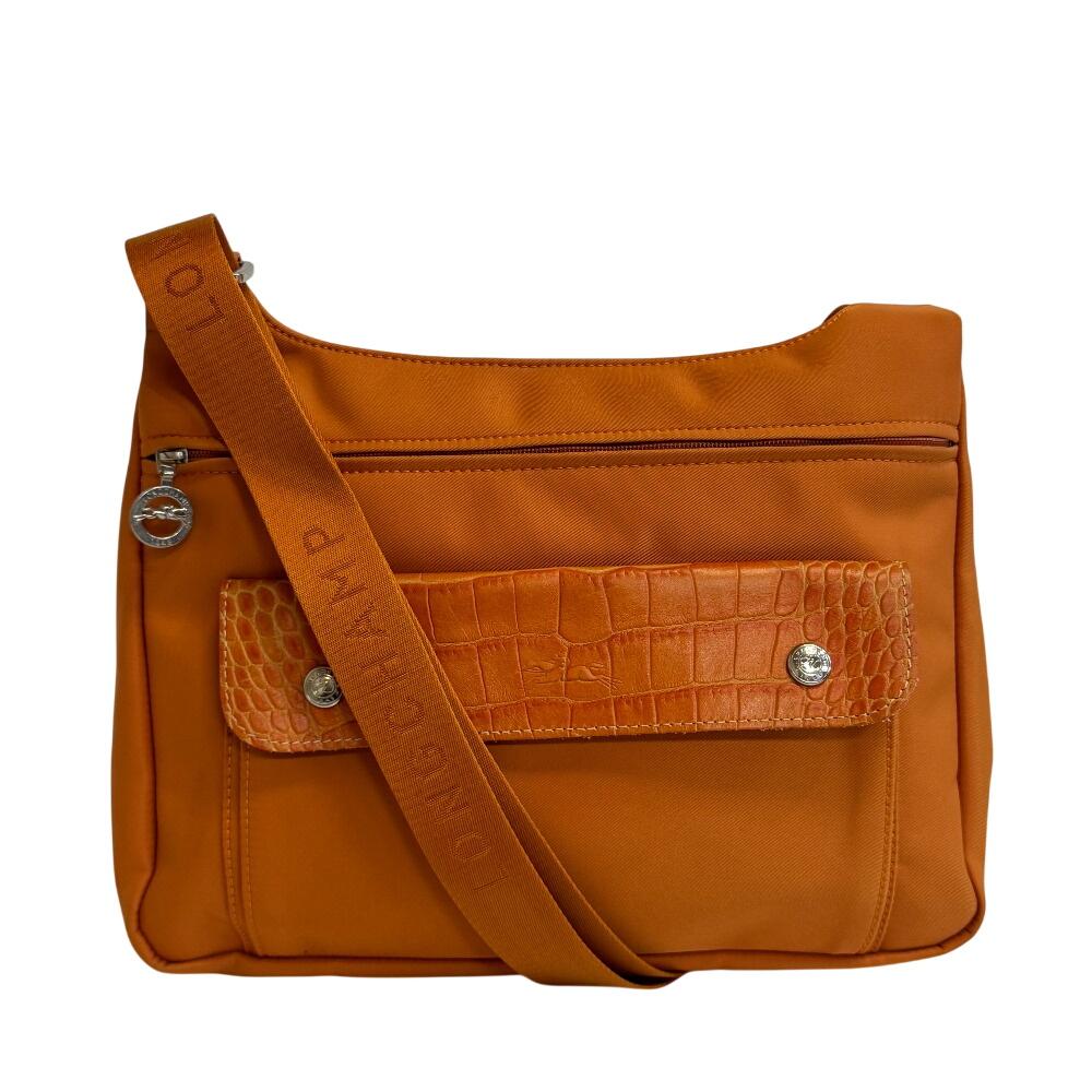 Longchamp body bag Crocodile Nylon Shoulder Bag Orange Nylon Used