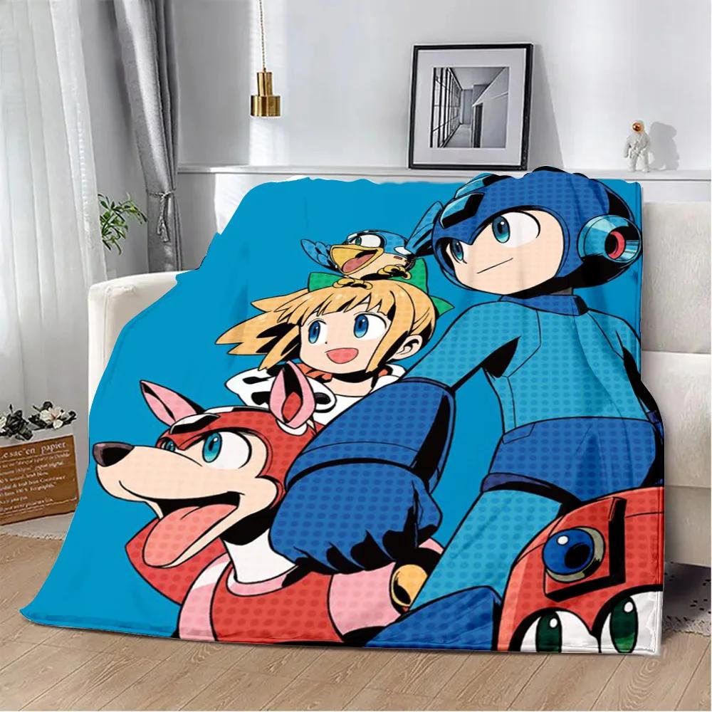 Cartoon Rockman Game Megaman Printed Blanket Picnic Blankets Warm Blanket Soft and Comfortable Blanket Home Travel Birthday Gift