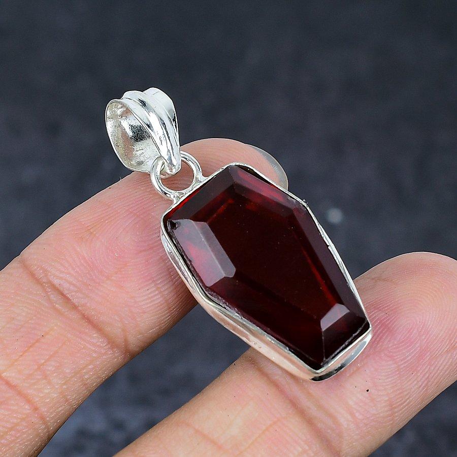 Naturlig Granat Edelsten Håndlaget 925 Sterlingsølv Smykkeanheng 1,58" A0y15