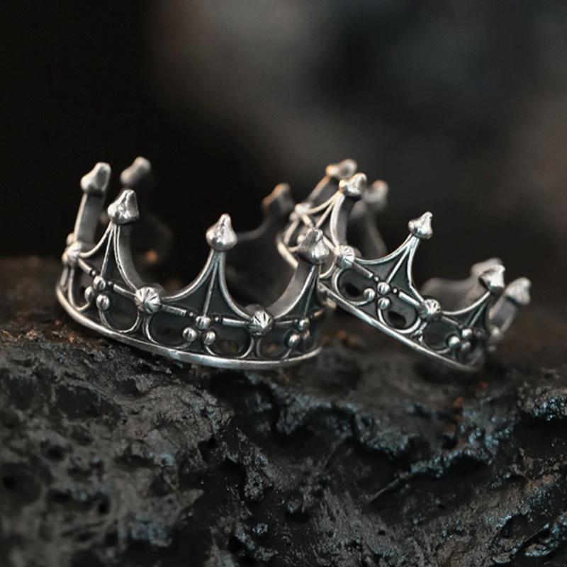 Retro Dark King Crown Adjustable Couple Rings for Men and Women