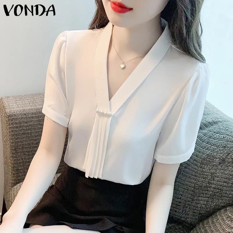 

VONDA Элегантные женские офисные топы с короткими рукавами и V-образным вырезом