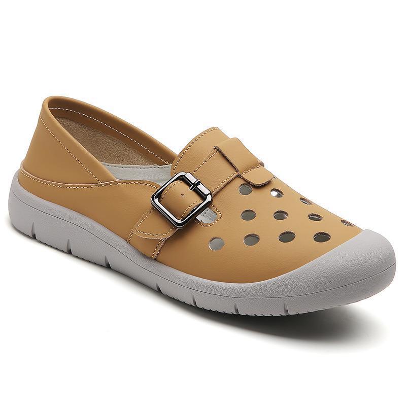 Little white shoes women's spring cowhide thick-soled women's shoes hollow lazy shoes soft-soled breathable casual shoes