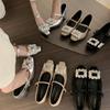 Shallow Mouth Spring and Autumn Mary Jane High Heels Thick Heel Single Shoes Women's Rhinestone Silver Commuter New