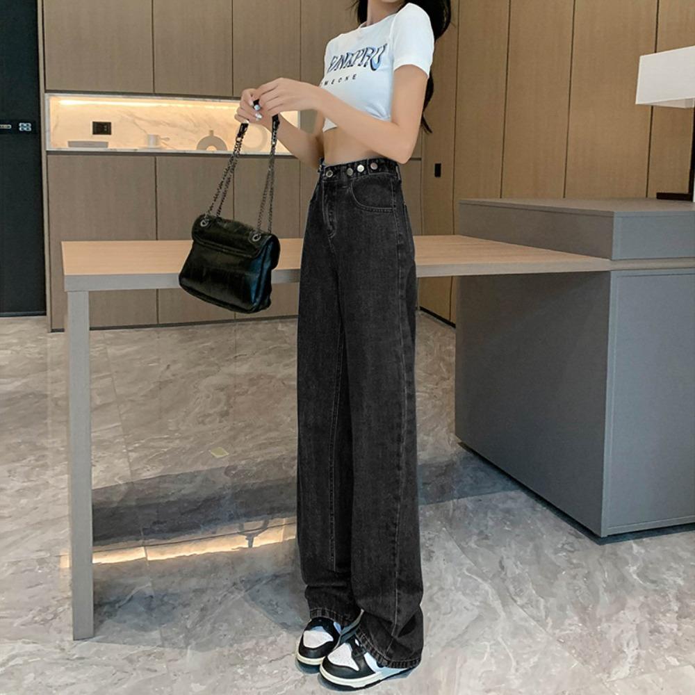 Versatile Niche High-waisted Wide-leg Jeans Women's Straight Loose New Thin Small Mopping Jeans