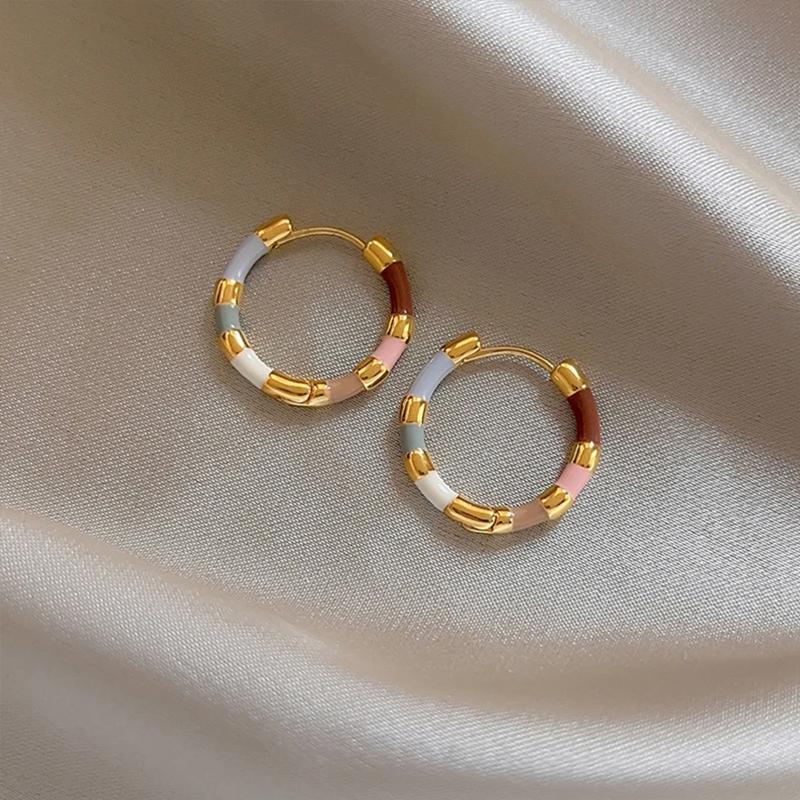 Girls' Colorful Enamel Mini Metal Round Earrings Fashion Jewelry For Daily Wear Women's Party Sexy Sweet Ears Accessories