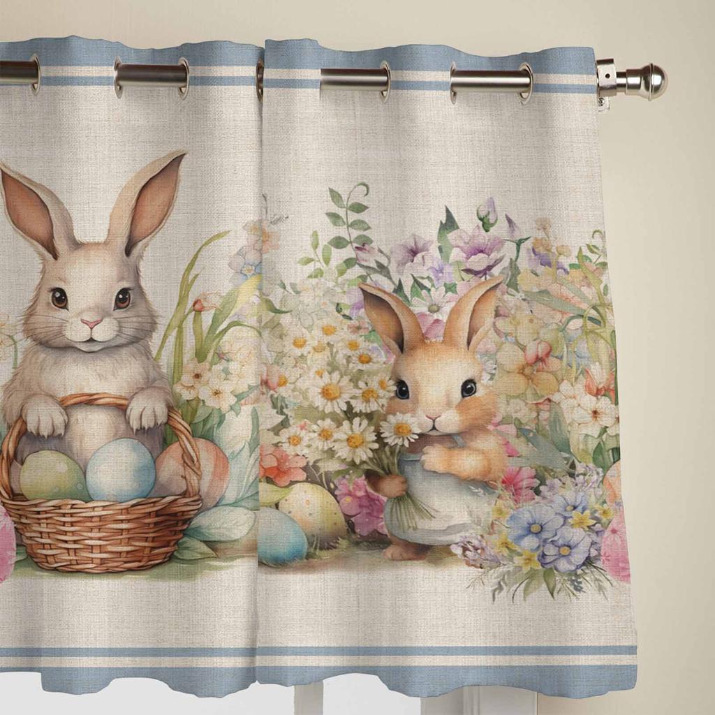 Easter Eggs Bunny Flowers Window Curtains for Living Room Bedroom Curtain Modern Kitchen Blinds Drapes Curtains