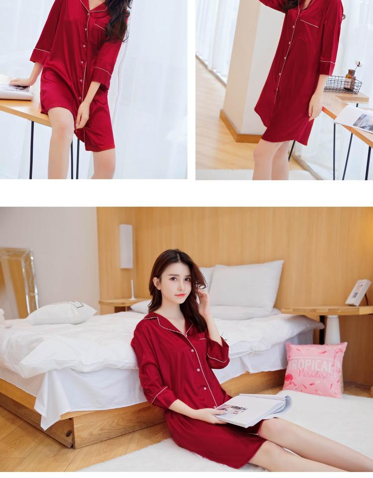 Han Yatong Women's Seven-Sleeve Summer Nightgown - Loose, Sexy, Korean-Style Silk Pajamas