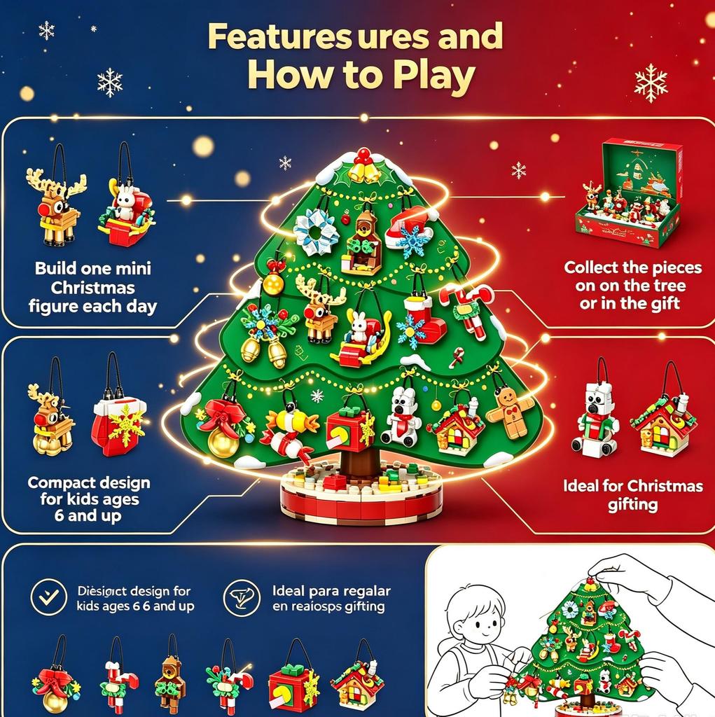 24 Days Christmas Countdown Blind Box, DIY Building Blocks Xmas Tree Pendant Ornaments, Holiday Surprise Gift for Children