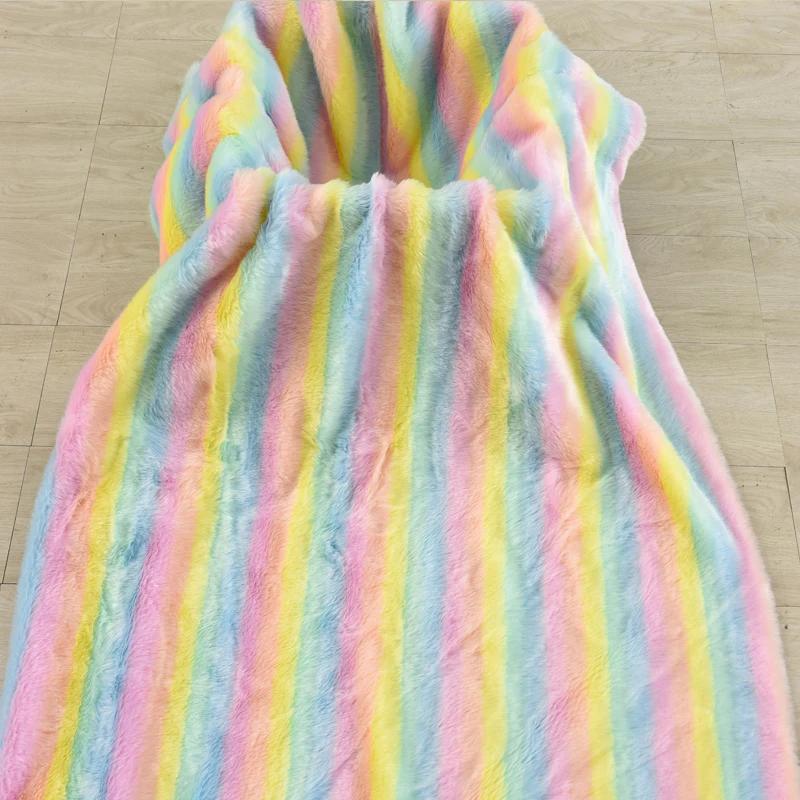 Wide 160cm Faux Fur Long Pile Shaggy Rainbow Wave Immitated Fox Fur Fabric Decoration Background, for DIY Plush Toy Fur Material