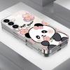 Cute Panda Silver Plated Glass Phone Case Suitable for Samsung Galaxy S26 S25 S24 S22 S21 S20 FE/Ultra/Plus Anti Drop Back Cover