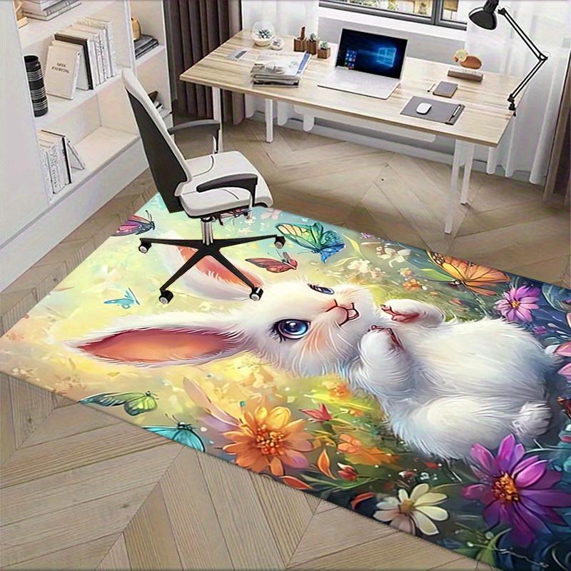 Office Carpet Soft Bunny & Butterfly Design for Sofa Protection Under Chairs, Cute Animal Print Rug