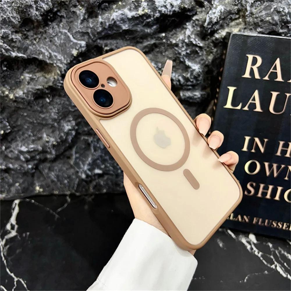 Shockproof Case For iPhone 14 13 12 11 15 Pro Max 14 15 Plus Luxury Matte Translucent Armor For Magsafe Wireless Charge Cover