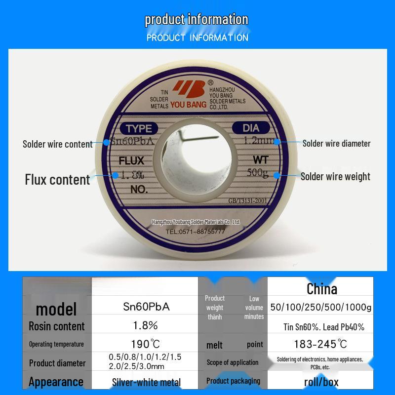 Hilo de Soldadura Electrónico Sn60Pb, Diámetro 0.8 mm y 1.0 mm, Estaño de Alta Pureza