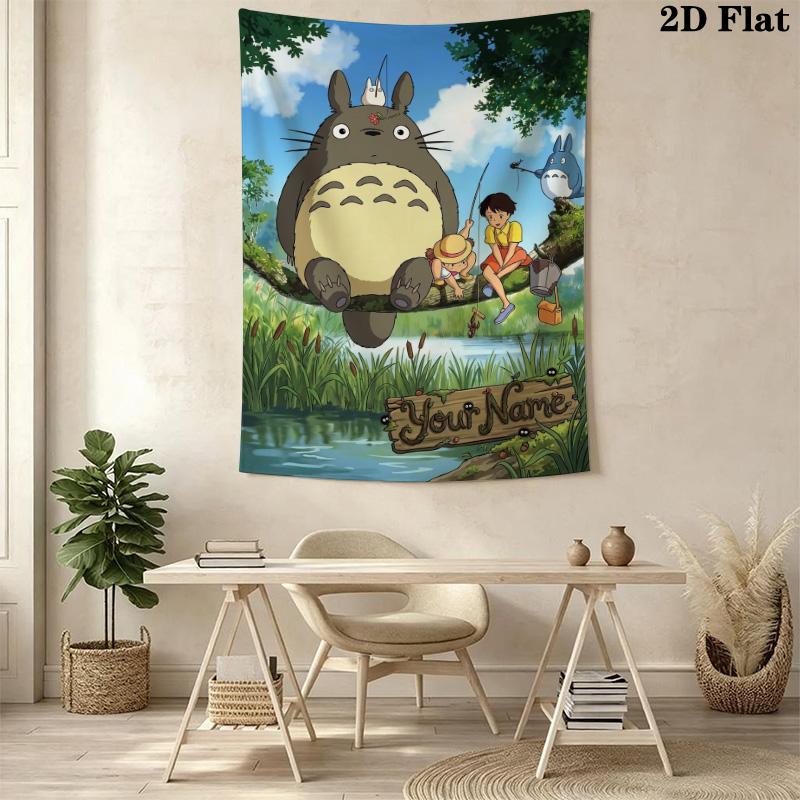 Name Custom Anime-Totoros Wall Tapestry Aesthetic Wall Hanging Printed Fabric Blanket Decorative Tapestries for Bedroom Living Room Home Decor