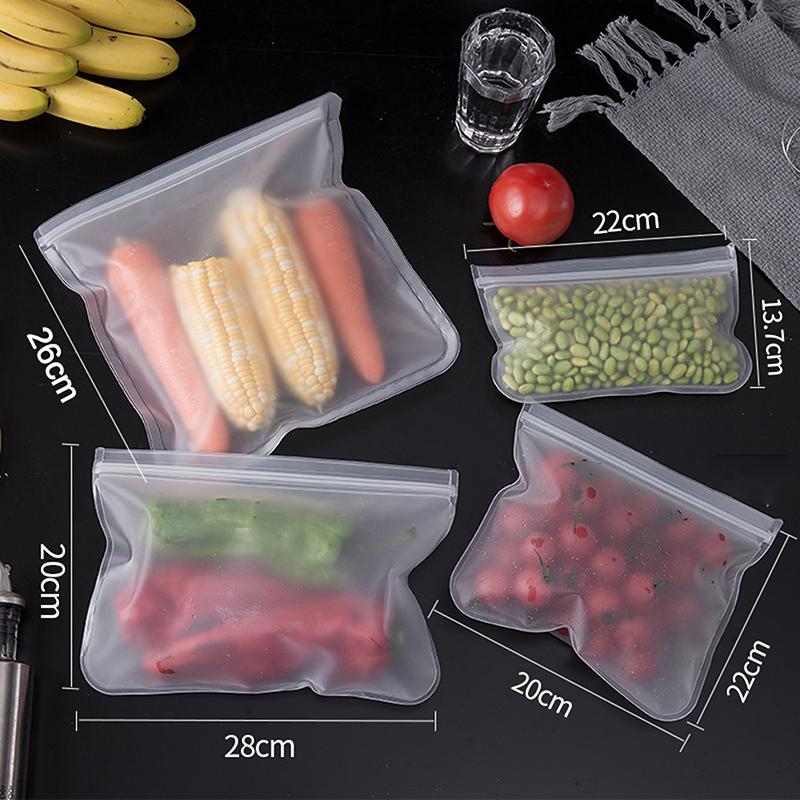 5Pcs Silicone Food Storage Containers Leakproof Stand Up Zip Shut Reusable Rolls Fresh-Keeping Food For Meat Fruits Vegetables