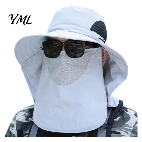 Breathable Mesh Face Mask Hat Sun Hats for Men, UV Protection Fishing with Neck Flap & Mask, Full Coverage Wide Brim Bucket Hat, Foldable Summer