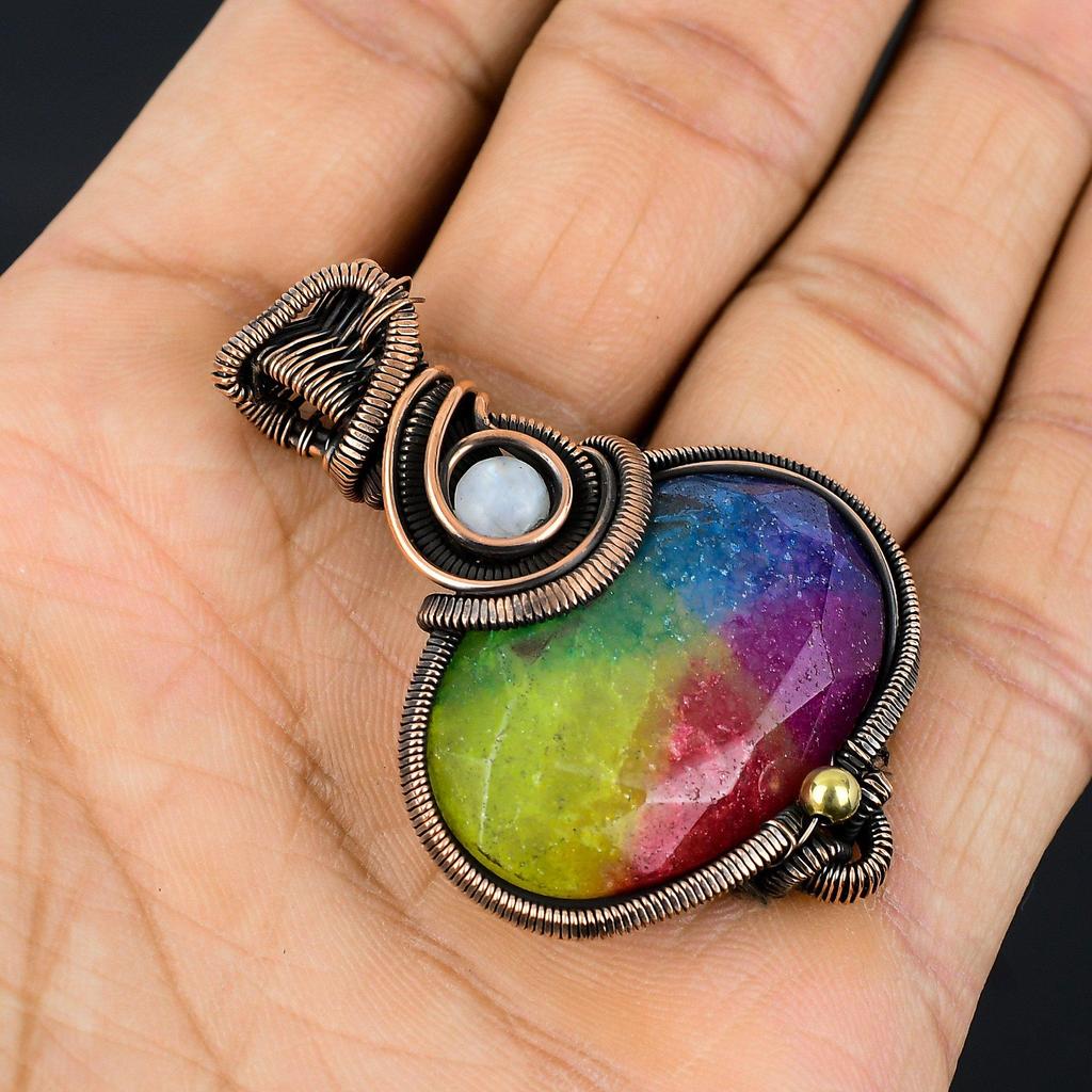 Rainbow Solar Quartz 999 Copper Wire Wrapped Pendant, Handmade Gemstone Pendant Jewelry, Gifts For Wife Brand New Pendant