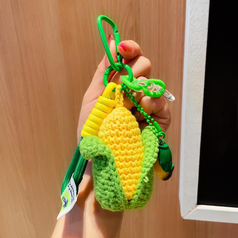 

1Pc Handmade Yarn Crochet Simulation Corn Keychain Plush Weaving Small Pendant Bag Hanging Decoration Knitted Simulation Corn