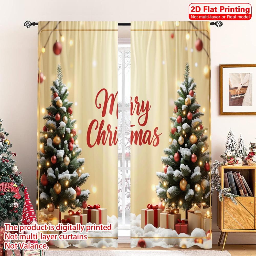2pcs 2D Flat Printing Merry Christmas Drapes Merry Christmas Gifts Tree Polyester Without Electricity Family Party for Room