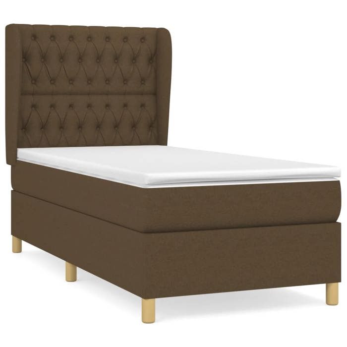 3128744 vidaXL Lit à sommier tapissier avec matelas Marron foncé 100x200 cm