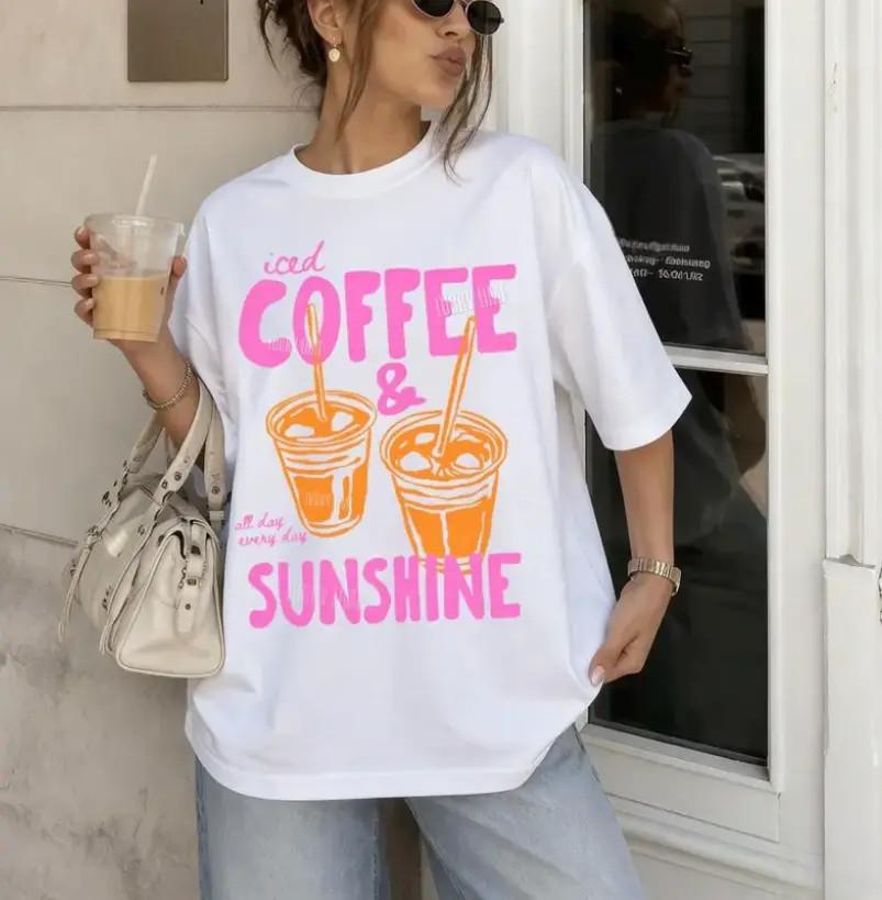 Iced Coffee Sunshine Graphic T-Shirt Summer Coffee Lover Casual Tee
