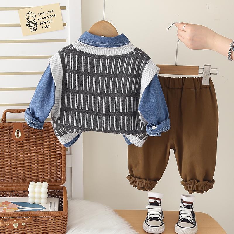 Boys' long sleeved 3-piece set, Fashion set for children aged 0-5, High-quality clothing for boys' babies