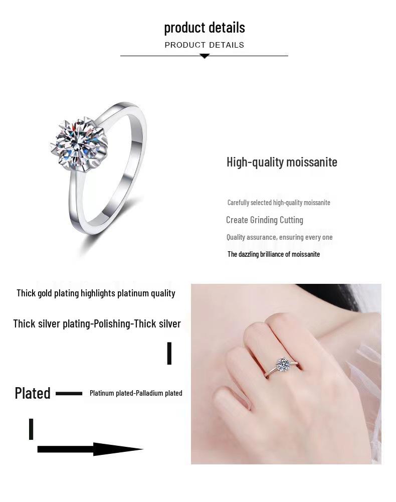 Women’s S925 Sterling Silver Snowflake Moissanite Engagement Ring, 1 Carat Diamond, Christmas Jewelry Hot Seller.