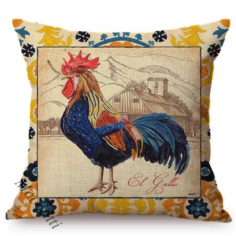 Rural Cock Retro Oil Painting Cushion Cover Nordic Chicken Poster Sofa Decoration Cotton Linen Square Throw Pillow Case Cojines