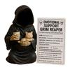 Emotional Support Grim Reaper Figurine with Support Card Gothic Skeleton Statue Desktop Ornament for Halloween Home Office Decor