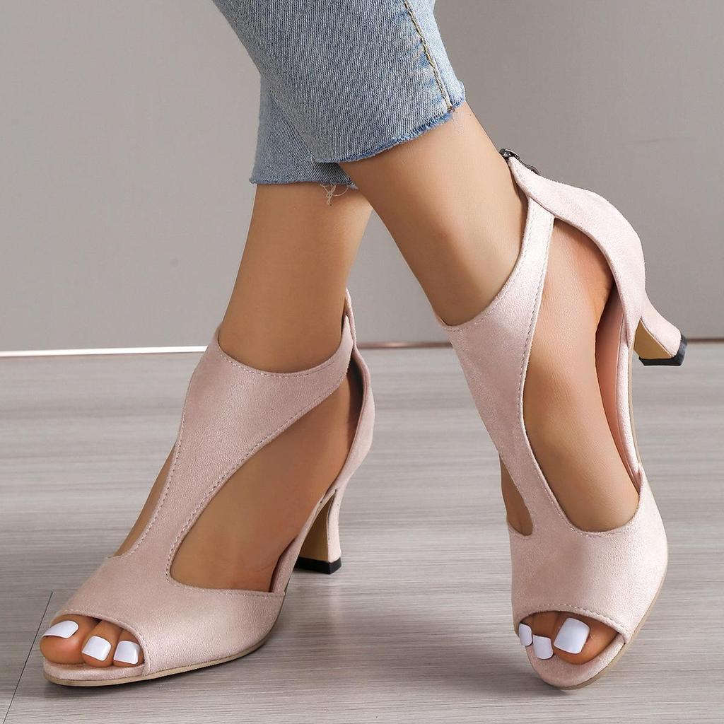Sandalias romanas de tacón fino con tacón fino para mujer, zapatos de Boca de pescado con bolsa con cremallera trasera, a la moda, para verano, comercio exterior, talla grande