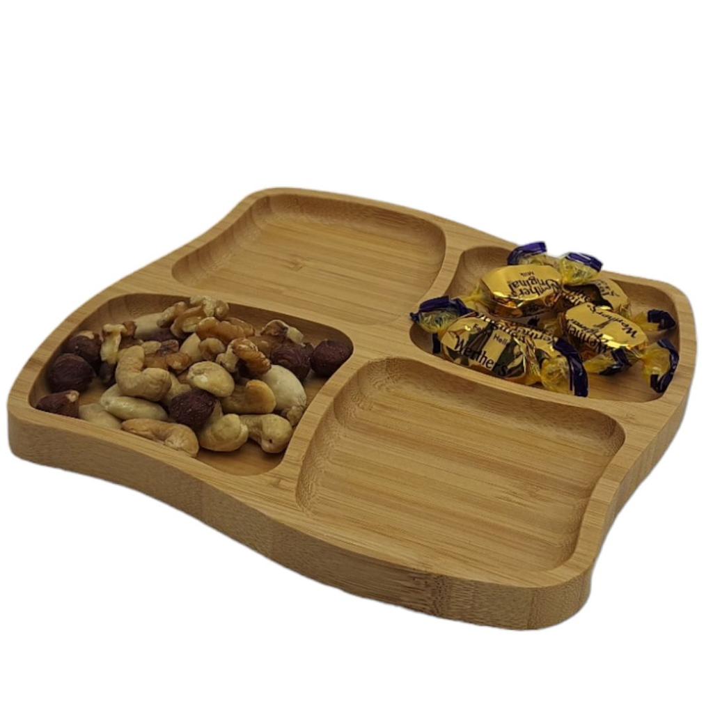 Plate Wooden Board Bamboo Plate Compartments For Snacks Dishes Cakes