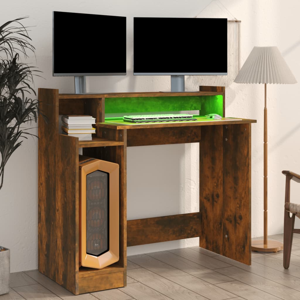 Biurko Z Podświetleniem Led, Przydymiony Dąb, 97X45X90 Cm
