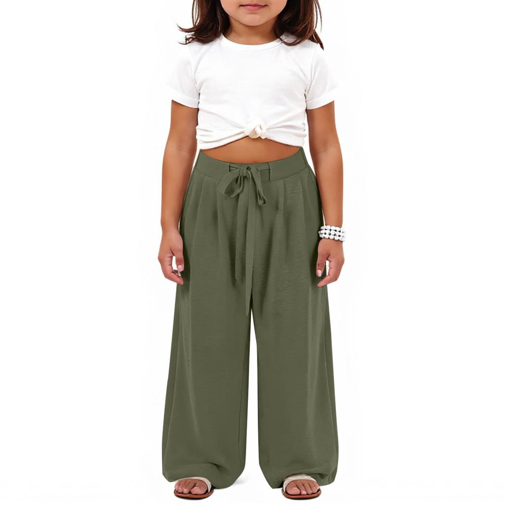 Fashionable Children's Cotton And Linen Belt Children's Wide-leg Trousers Casual Pants