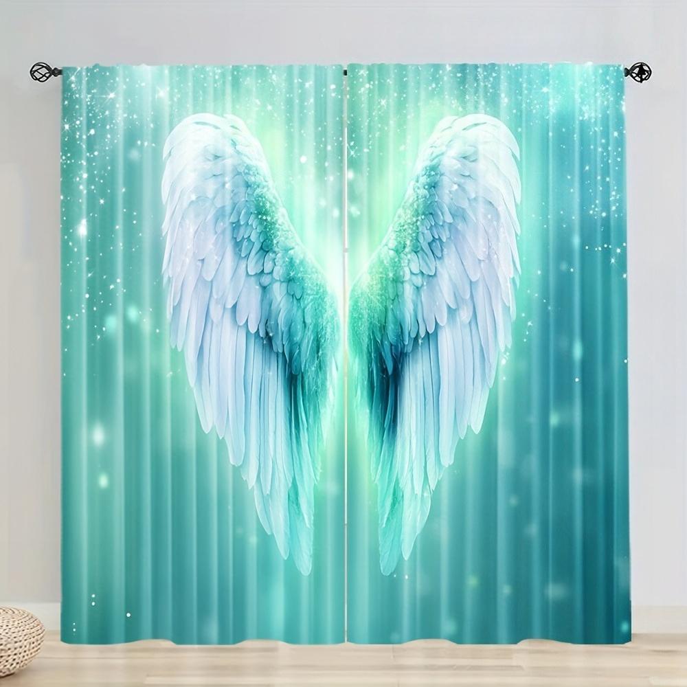 

2PCS Fairy Wing Sheer Curtains – Iridescent Blue-Green Gradient Glowing Wing Design for Living Room Kitchen Caf Balcony 100*130 Grommet Top 1pcs